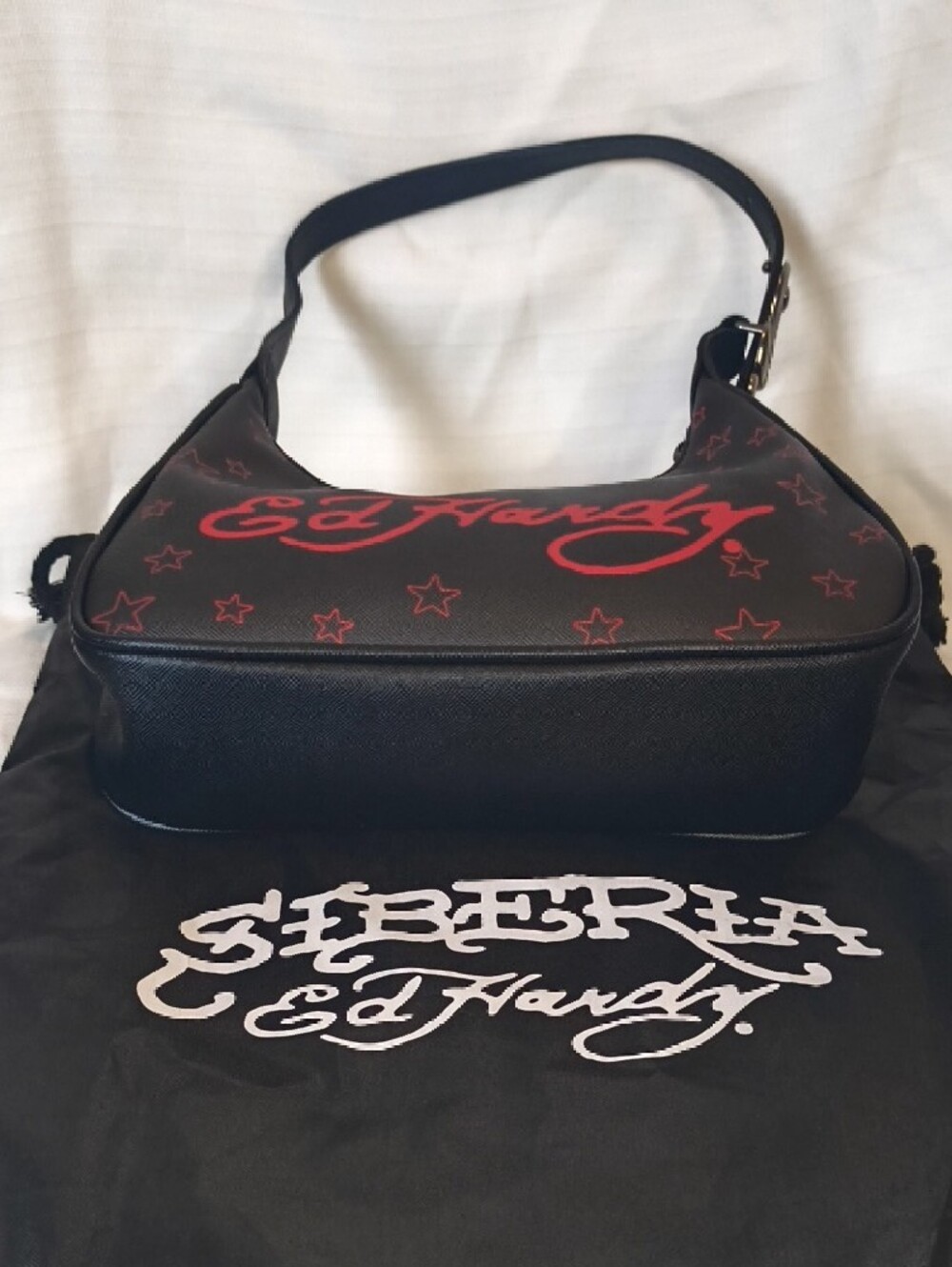 Ed Hardy Black Shoulder Bag with Flaming Skull and Panther Artwork NWOT - Picture 3 of 6